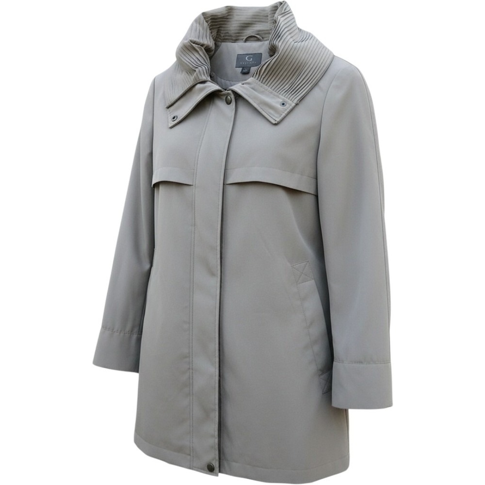 Rain Jacket Gallery New York LP Women's Grey Pleated Collar Trench Coat Classic